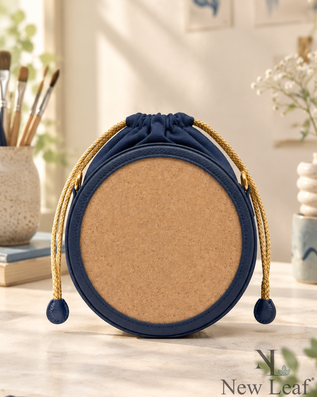 New Leaf Navy Blue Circle Potli Sling – Plain Handcrafted Bag