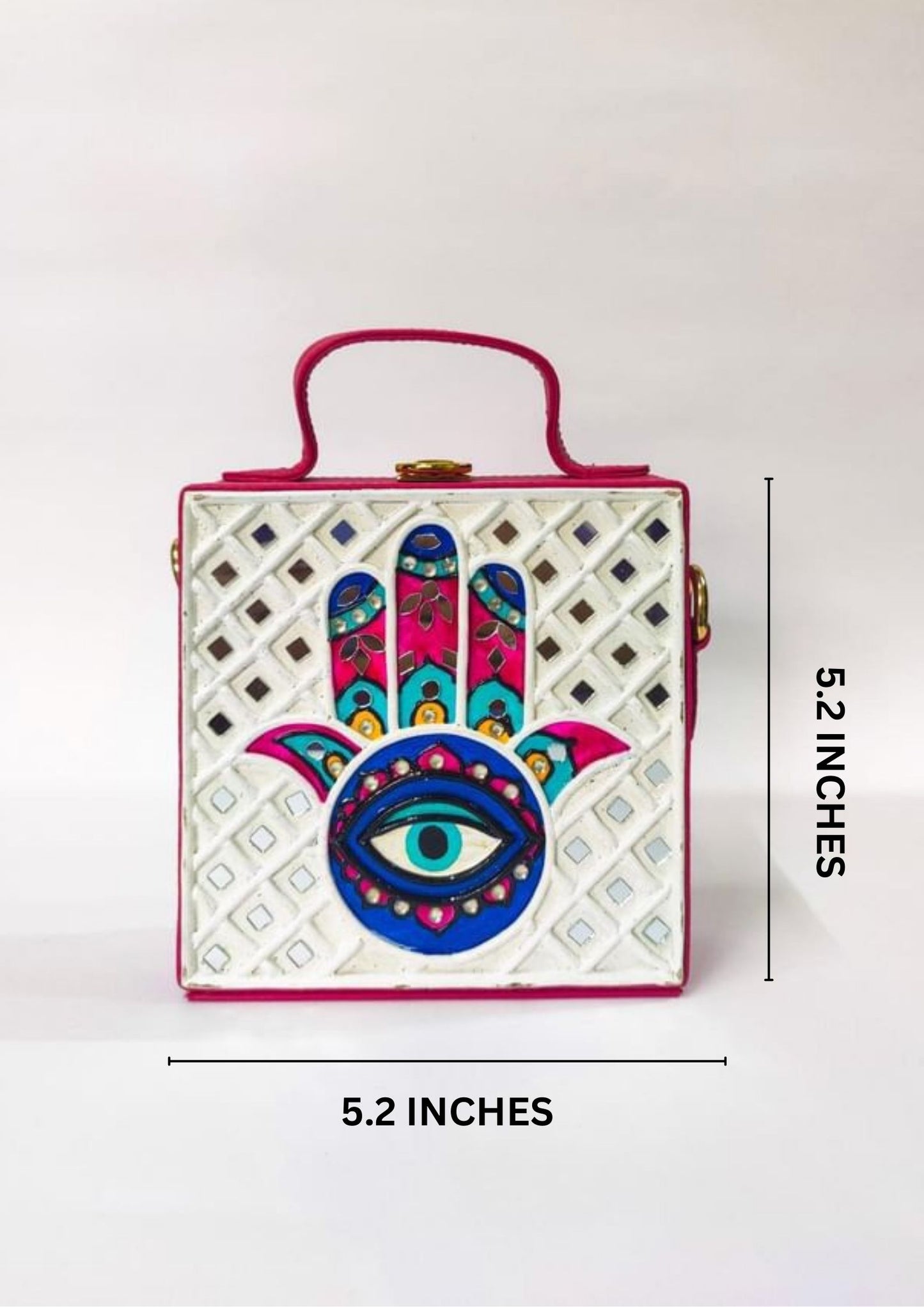 Mini Hamsa Lippan Art Handcrafted Square Box Bag