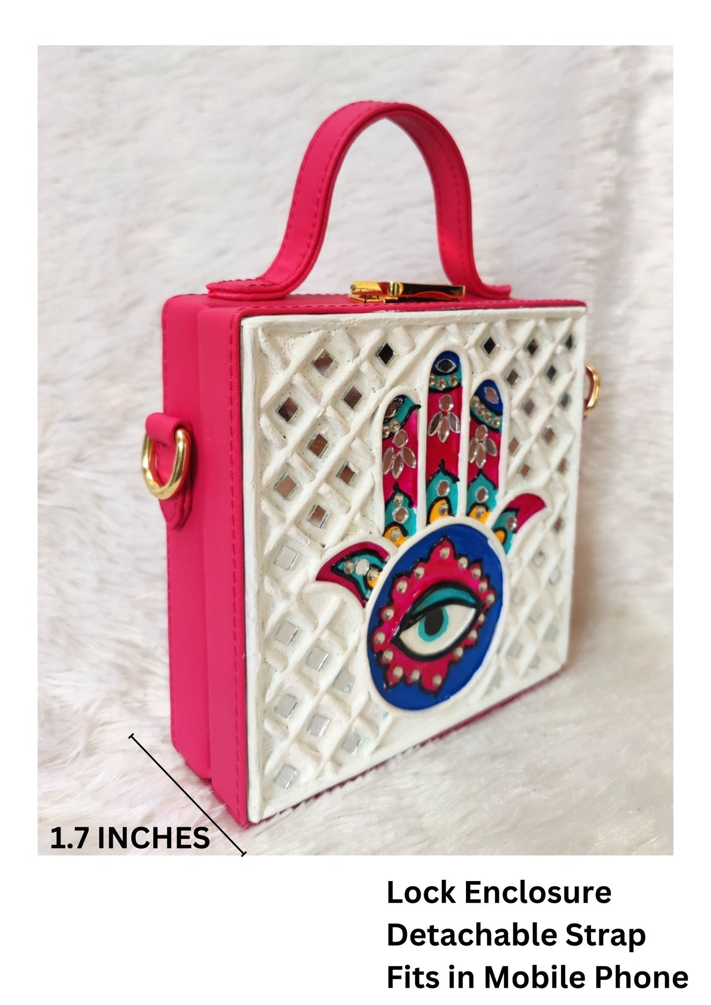 Mini Hamsa Lippan Art Handcrafted Square Box Bag