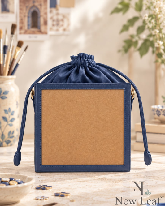 New Leaf Navy Blue  Square Potli Sling – Plain Handcrafted Bag