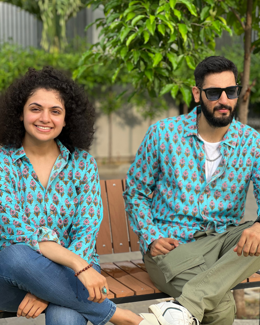 Blue Floral Motif Unisex Full Sleeves Shirt