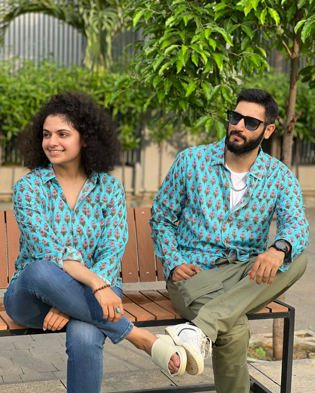 Blue Floral Motif Unisex Full Sleeves Shirt