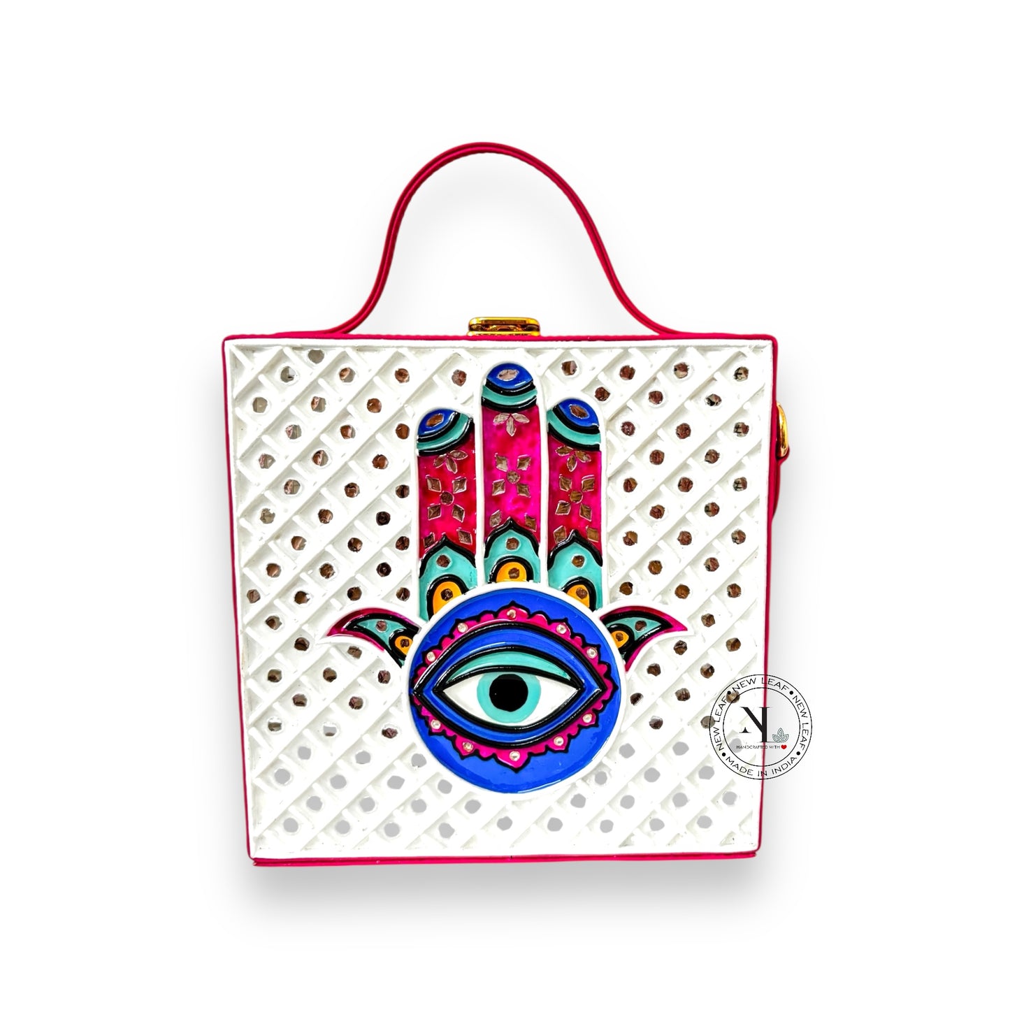 Hamsa Square Lippan Art Handcrafted Box Bag