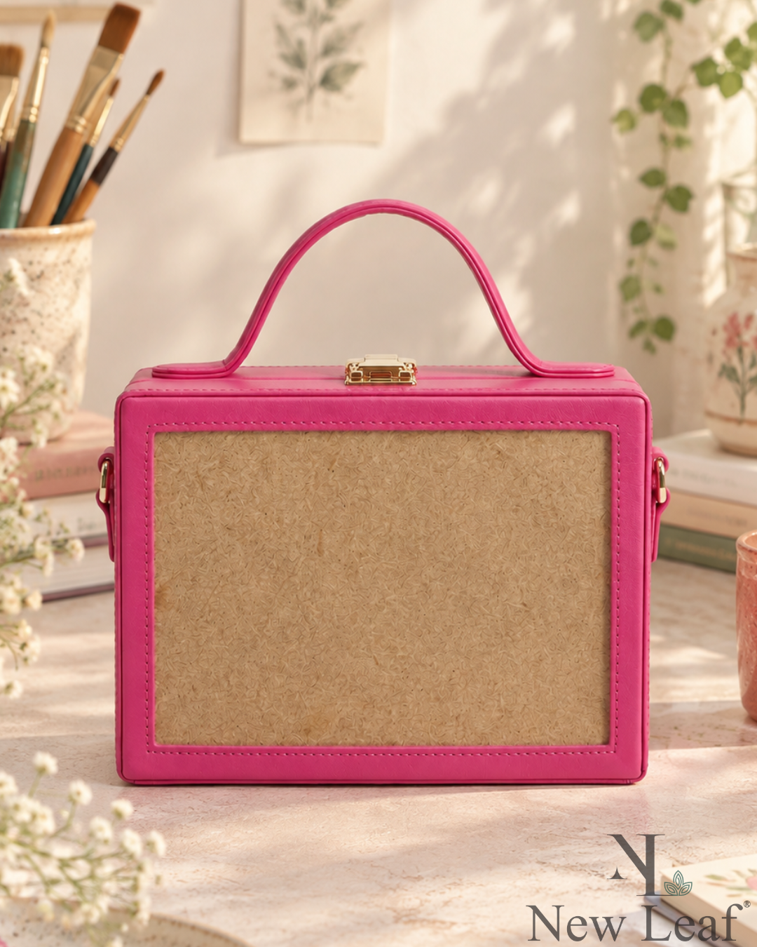 New Leaf Pink Rectangle Box Sling – Plain Handcrafted Bag
