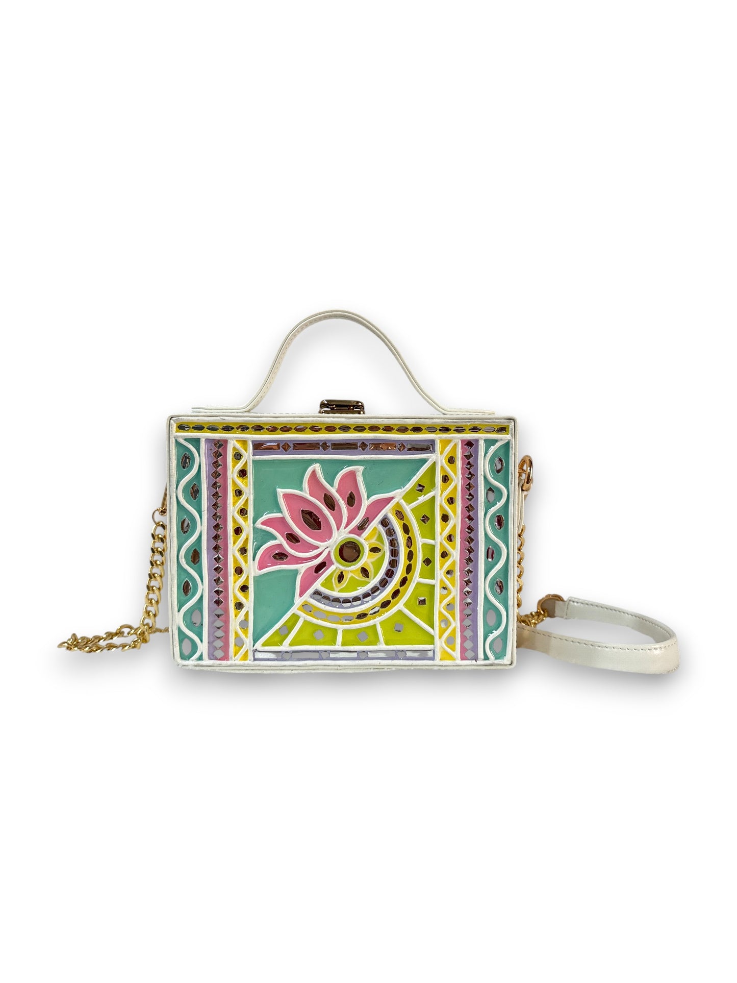 Pastel Lotus Rectangle Lippan Art Box Bag