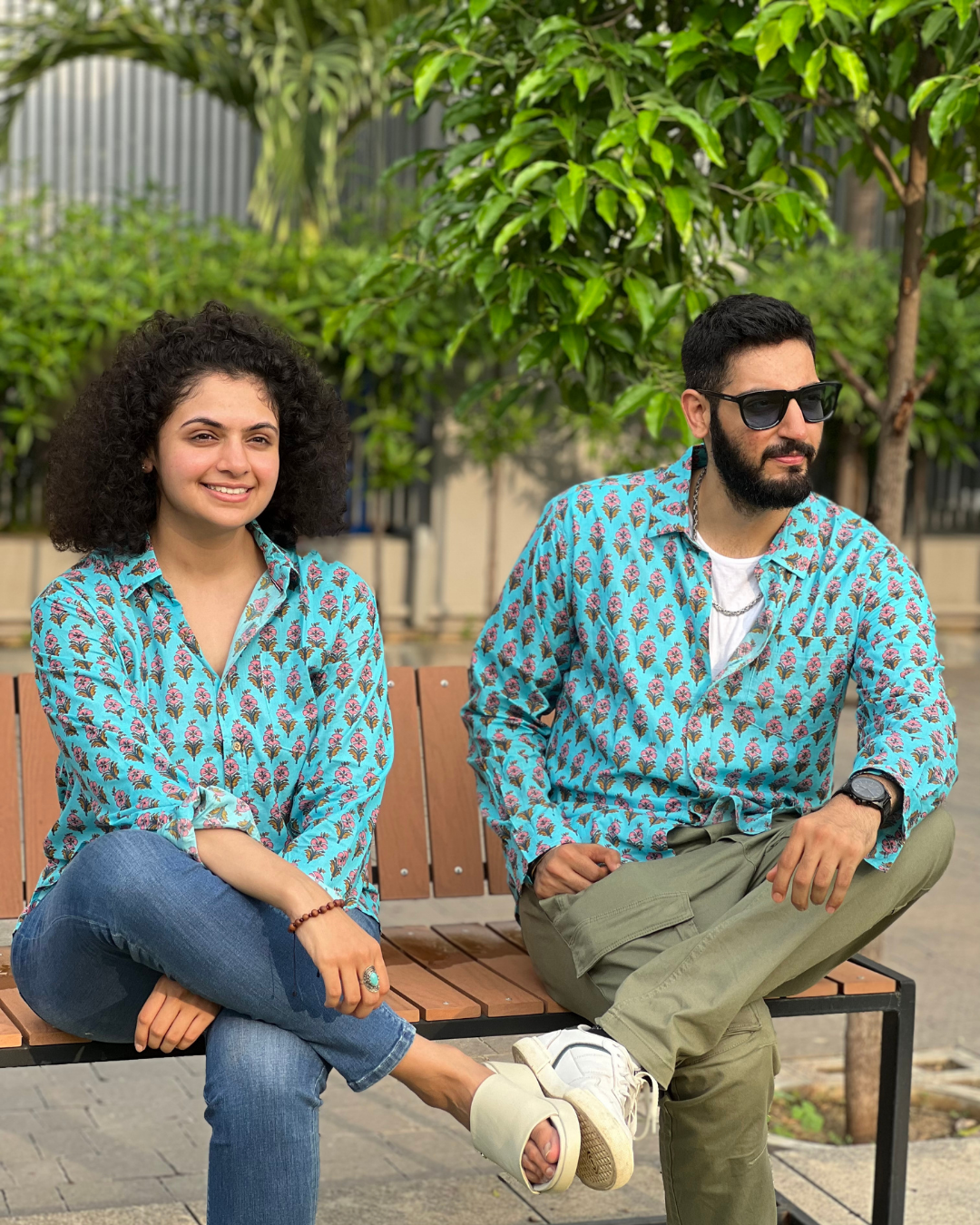 Blue Floral Motif Unisex Full Sleeves Shirt