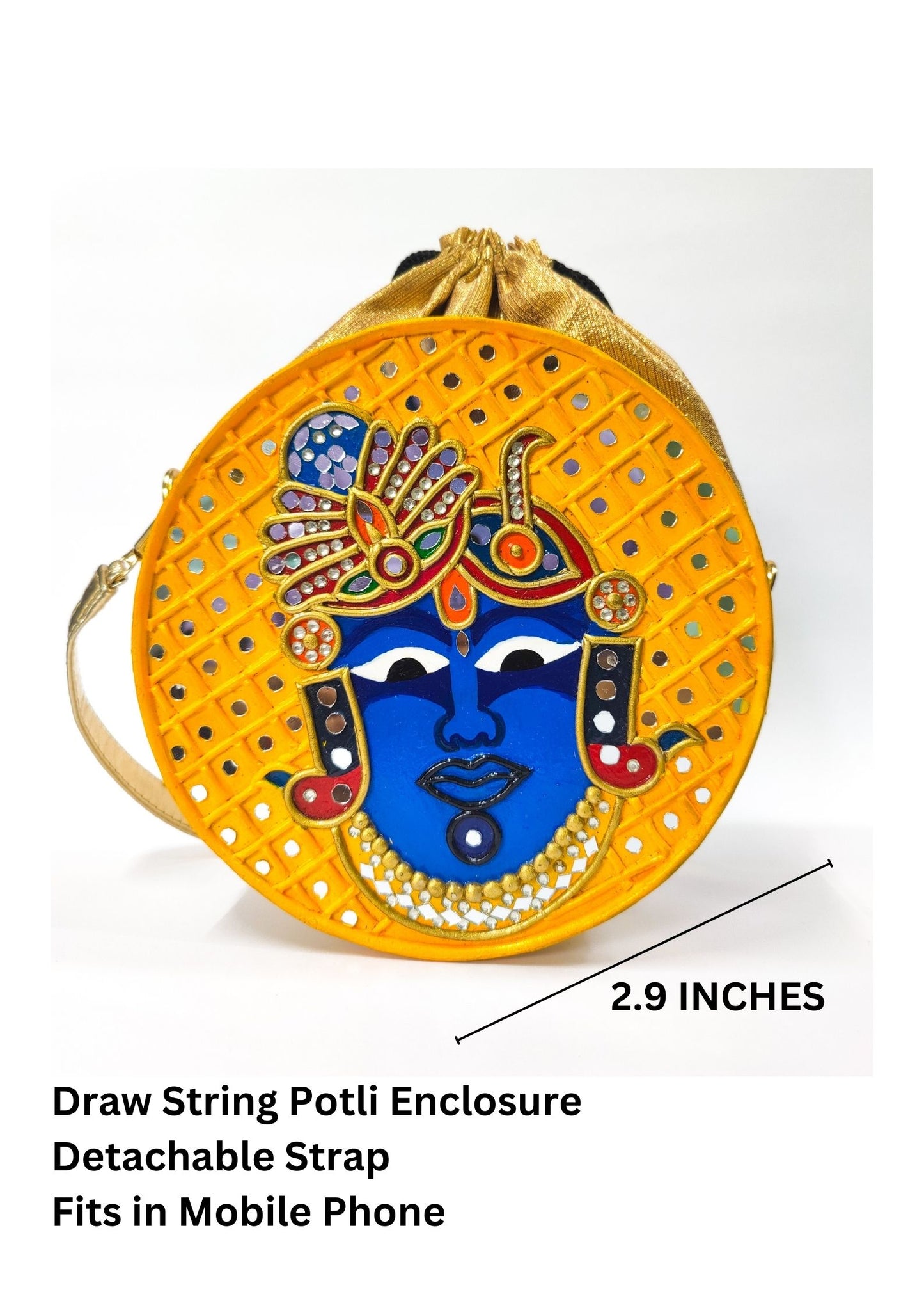 Shreenath JI Lippan Art Handcrafted Potli Bag with Sling