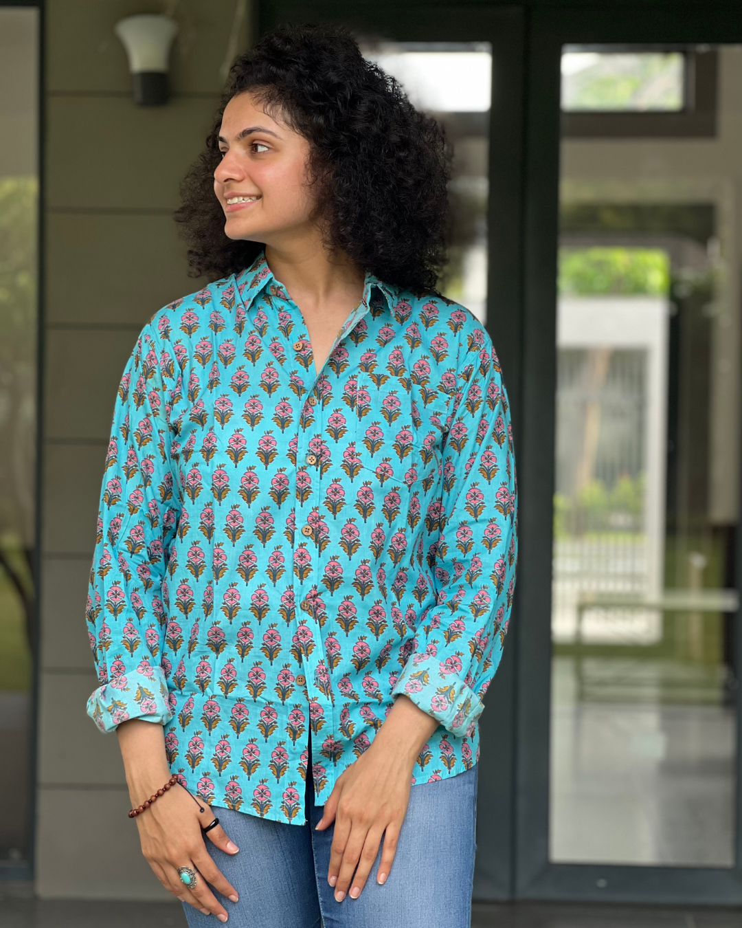 Blue Floral Motif Unisex Full Sleeves Shirt