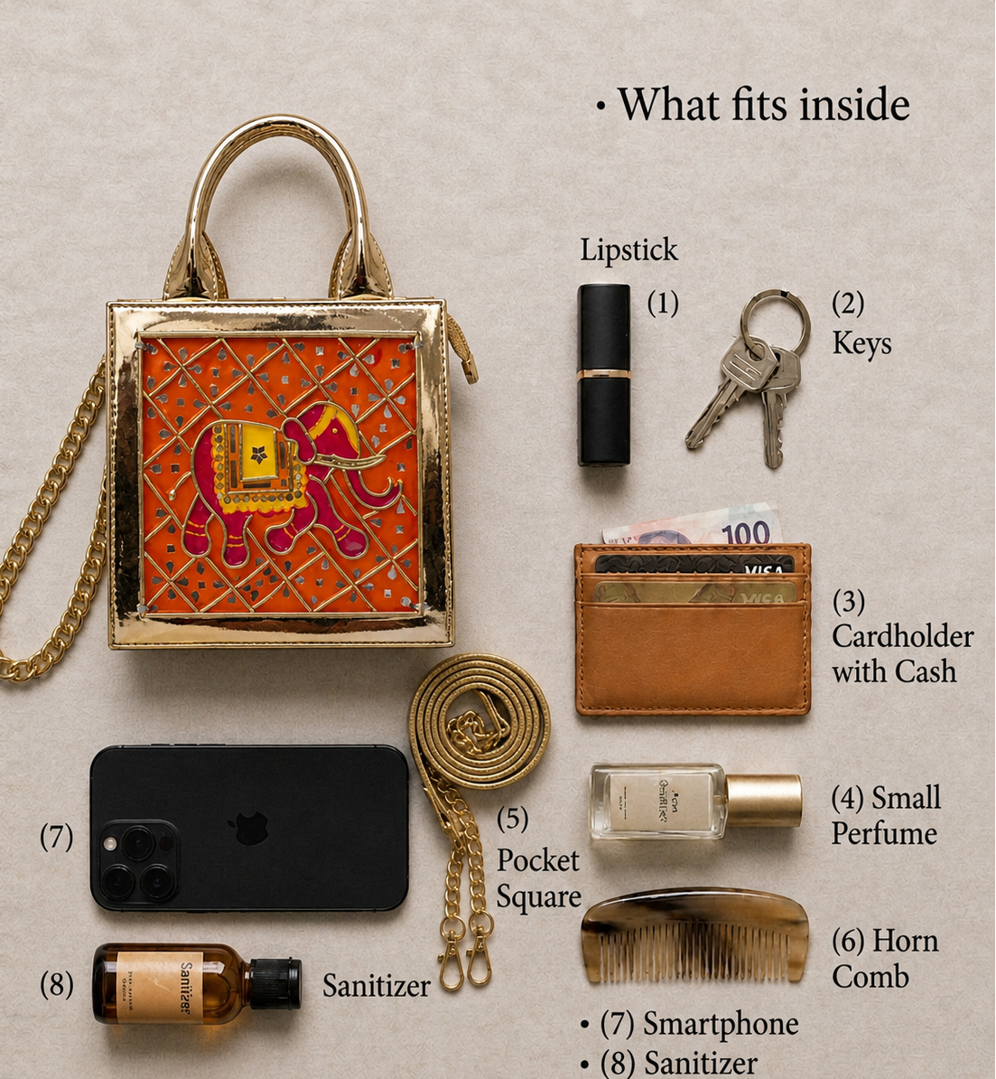 Elephant Handcrafted Lippan Art Handbag/ Sling
