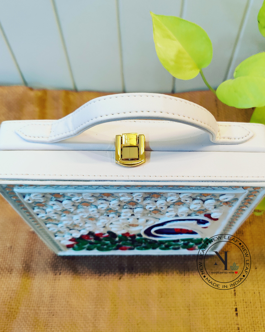 Peacock Lippan Art Handcrafted Square Box Bag