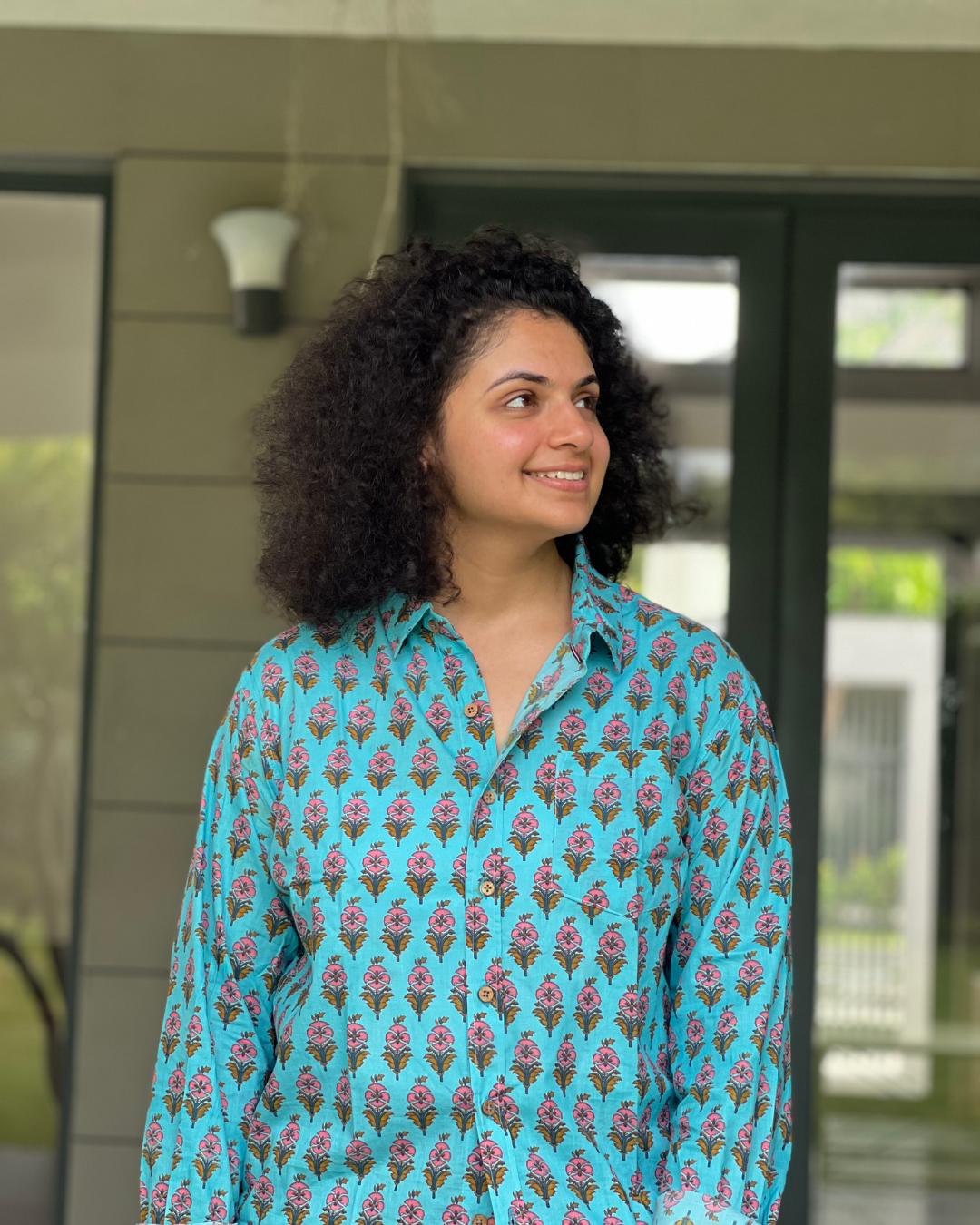 Blue Floral Motif Unisex Full Sleeves Shirt