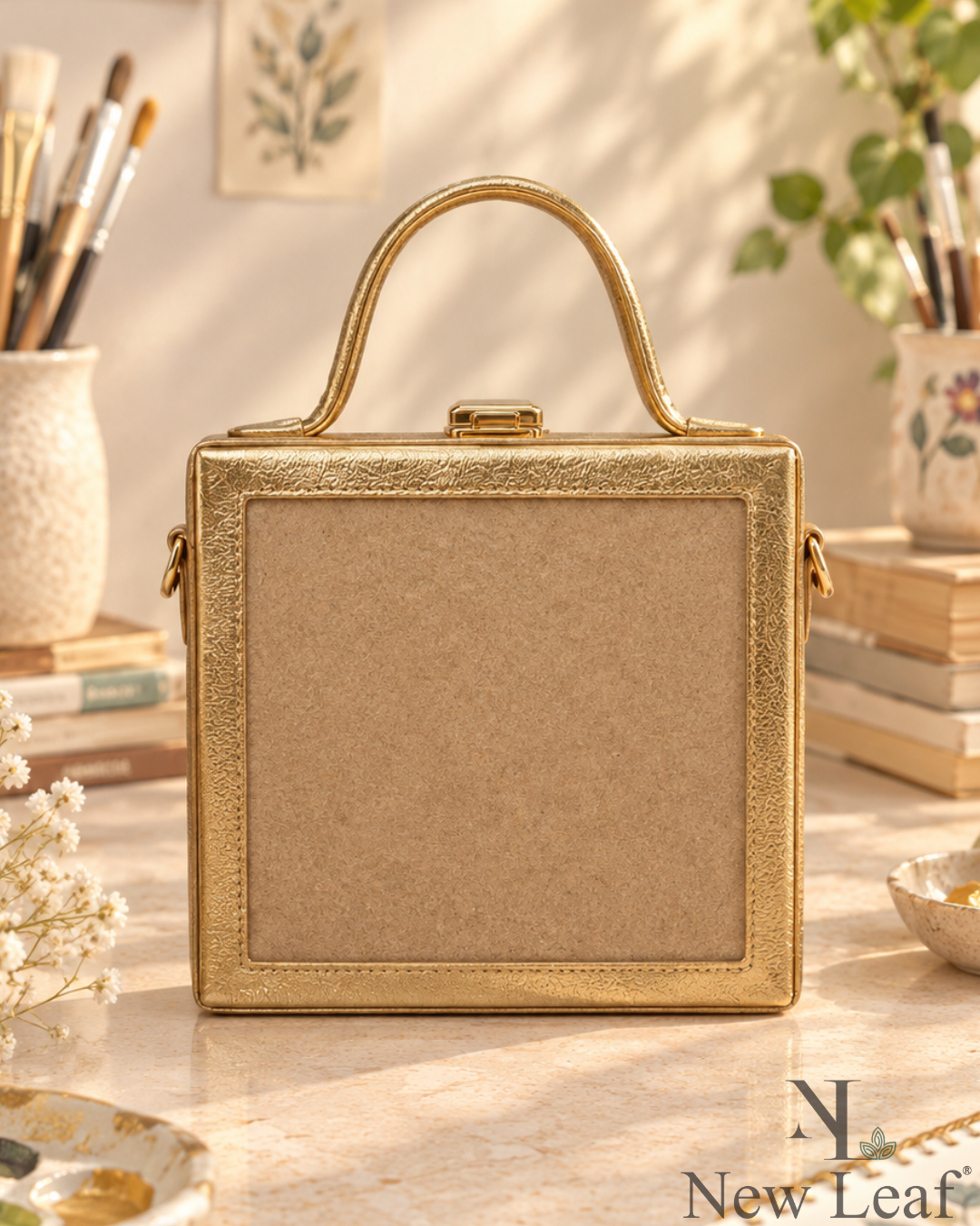 New Leaf Golden Square Box Bag Sling – Plain Handcrafted Bag