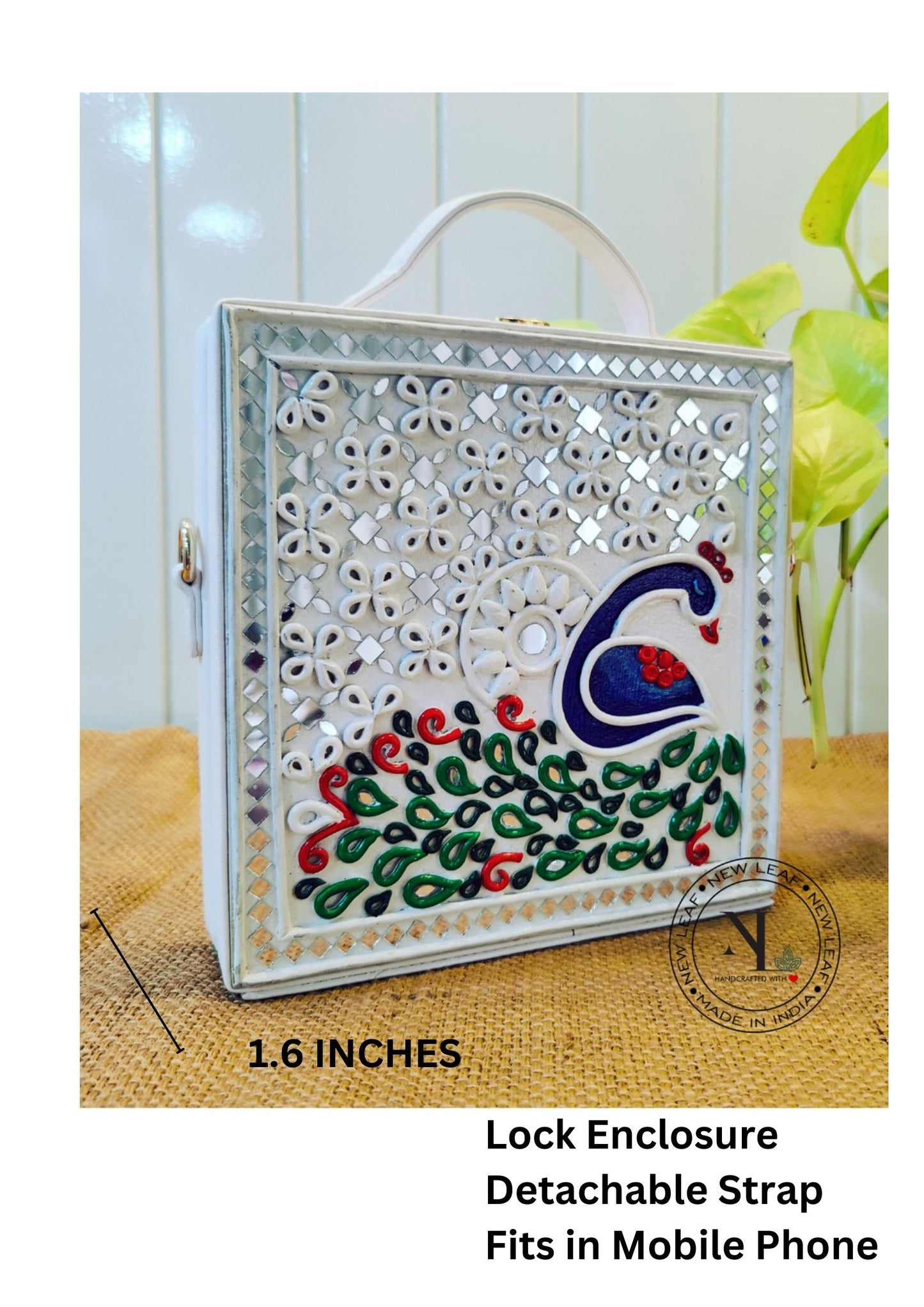 Peacock Lippan Art Handcrafted Square Box Bag