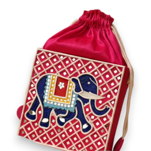 Elephant Lippan Art Medium Potli Sling