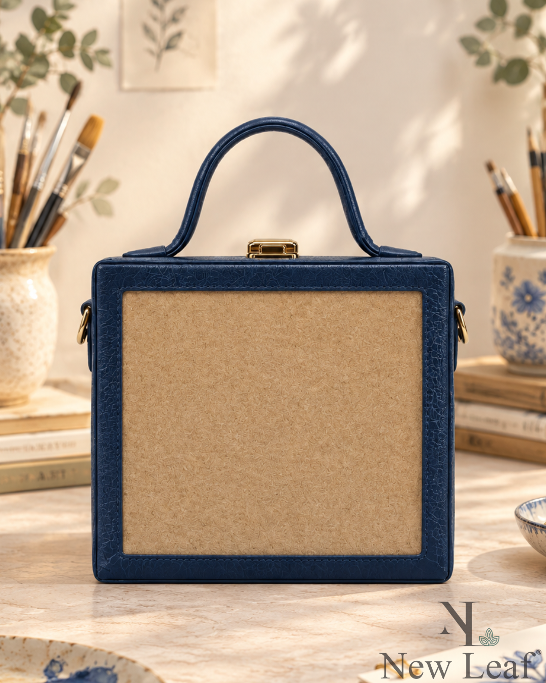 New Leaf Navy Blue Square Box Bag Sling – Plain Handcrafted Bag