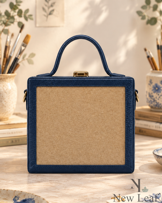 New Leaf Navy Blue Square Box Bag Sling – Plain Handcrafted Bag