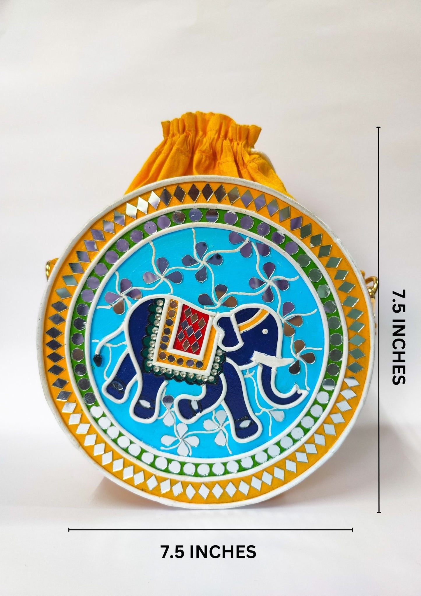 Indie Elephant Lippan Art Handcrafted Potli Bag with Sling