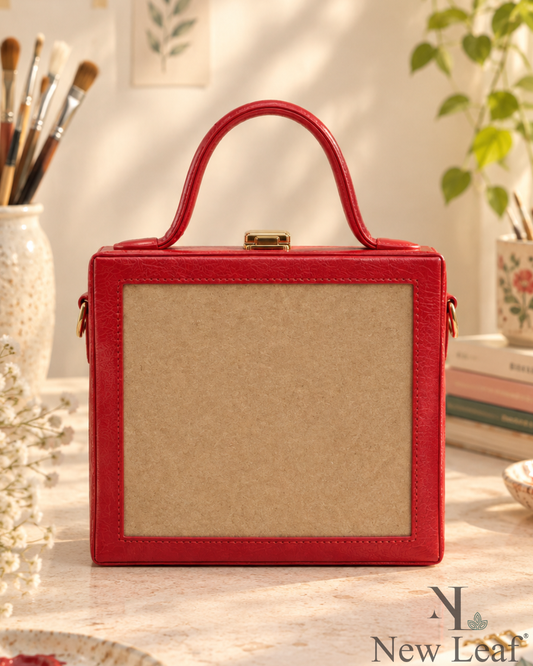New Leaf Red Square Box Bag Sling – Plain Handcrafted Bag