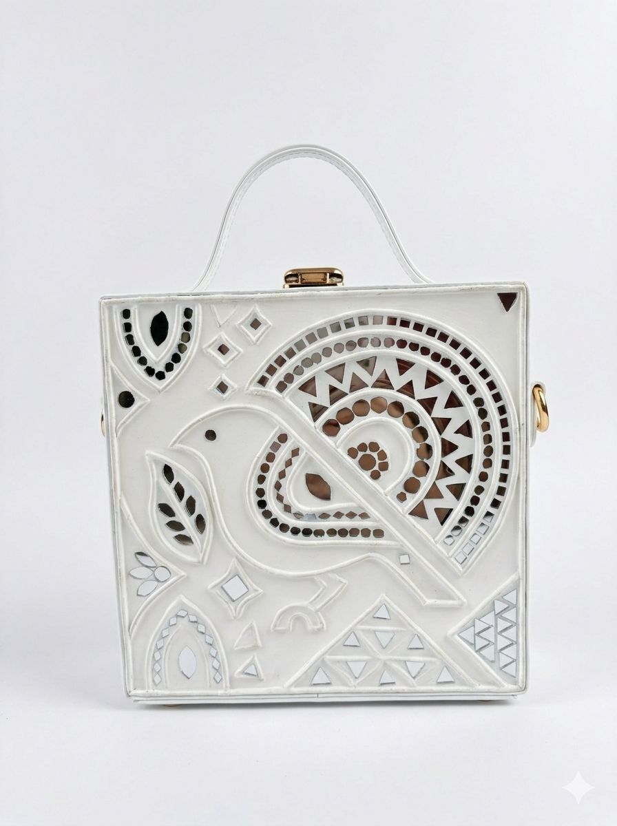 Classic White  Lippan Art Handcrafted Box Bag