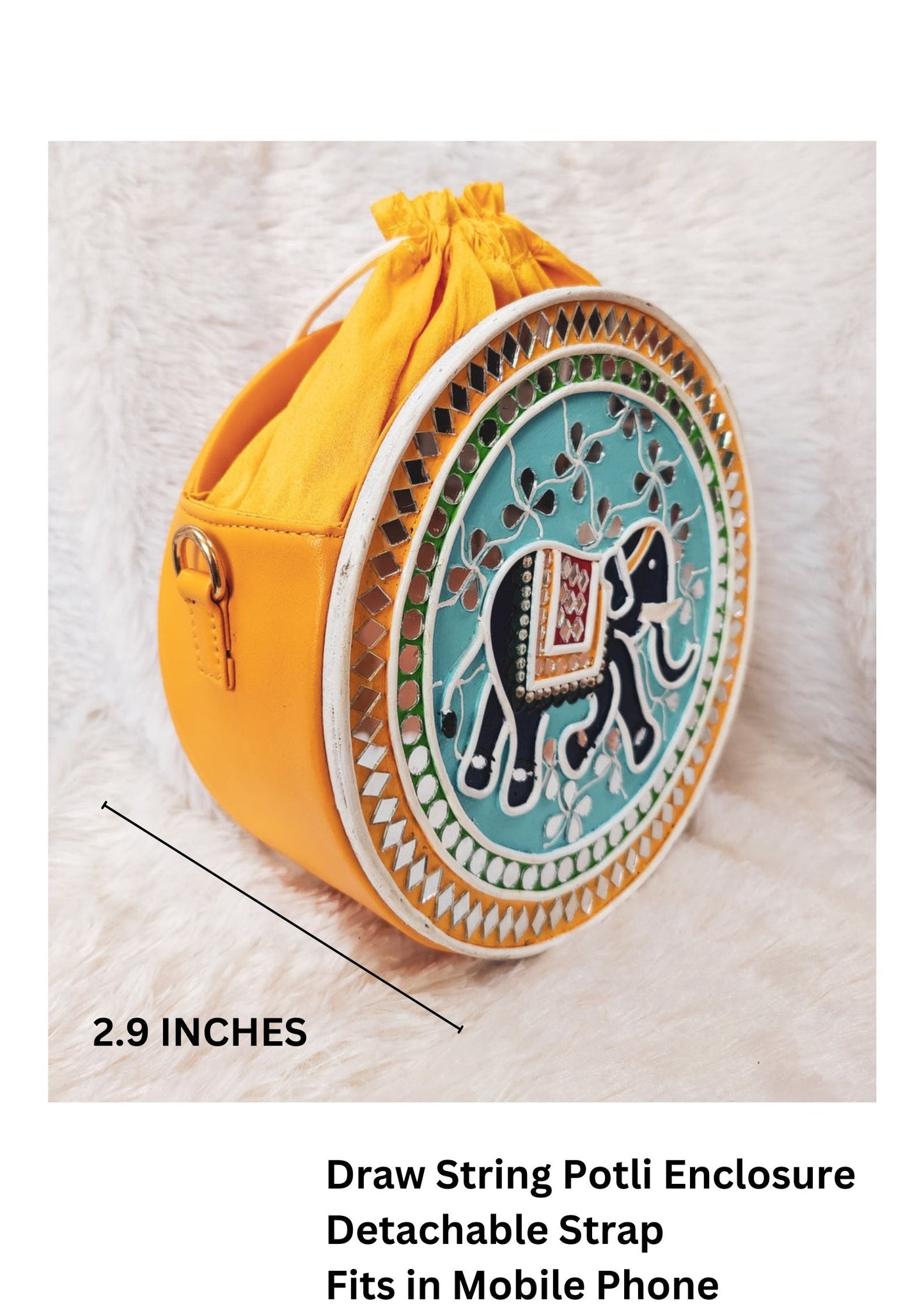 Indie Elephant Lippan Art Handcrafted Potli Bag with Sling