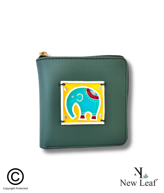 Elephant Green Lippan Art Mini Wallet