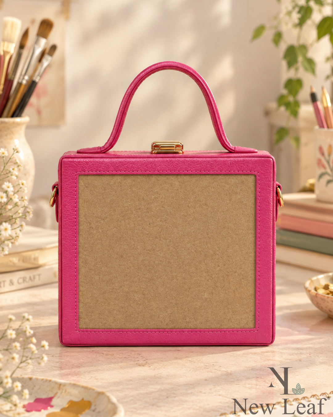 New Leaf Pink Square Box Bag Sling – Plain Handcrafted Bag