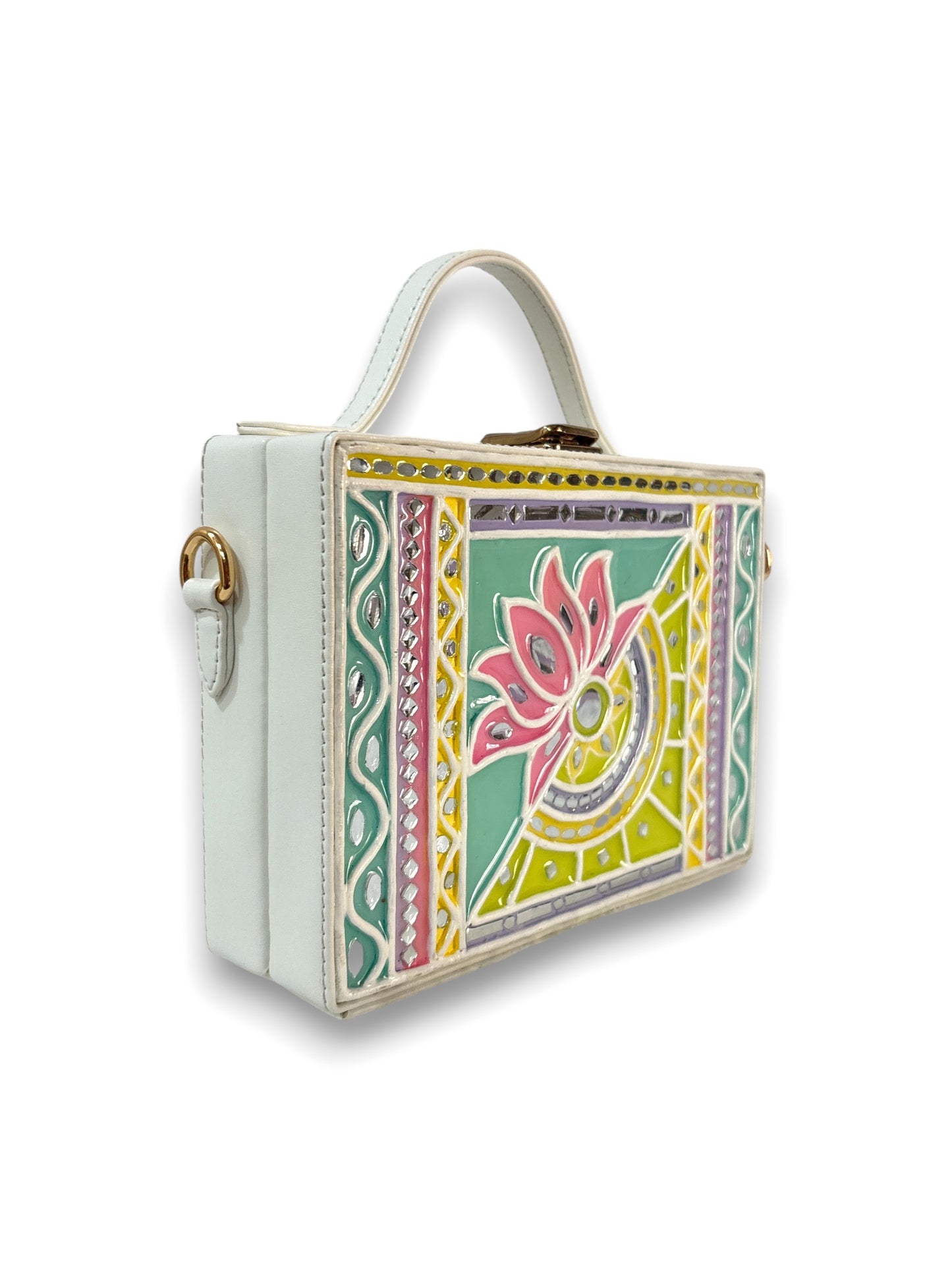 Pastel Lotus Rectangle Lippan Art Box Bag