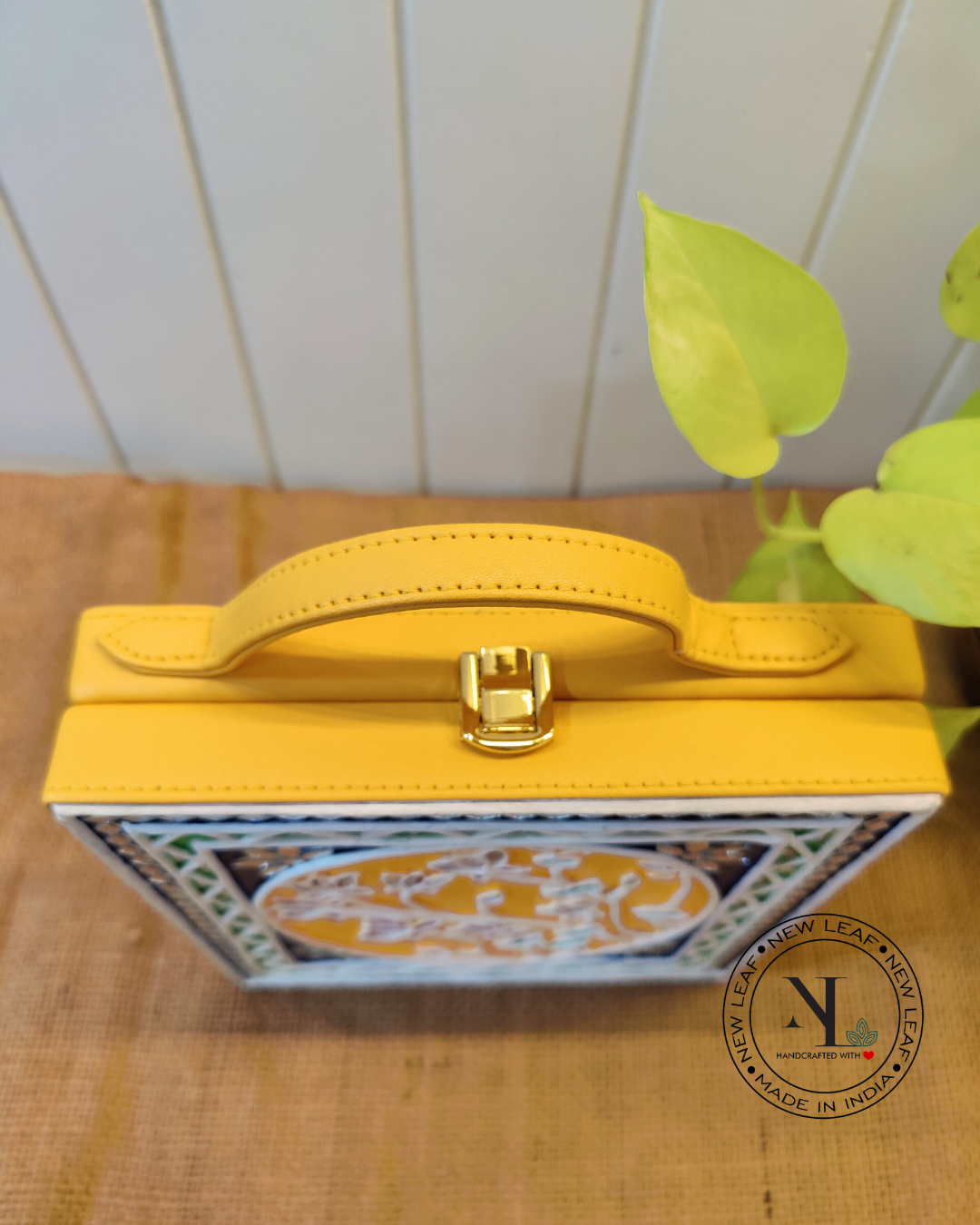 Floral Lippan Art Handcrafted Square Box Bag