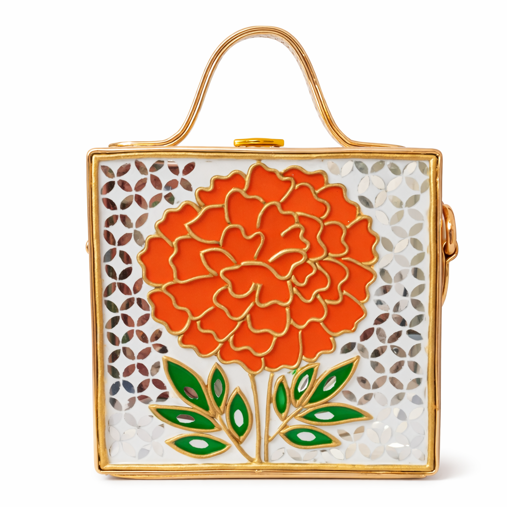Mini Marigold Lippan Art Handcrafted Square Box Bag
