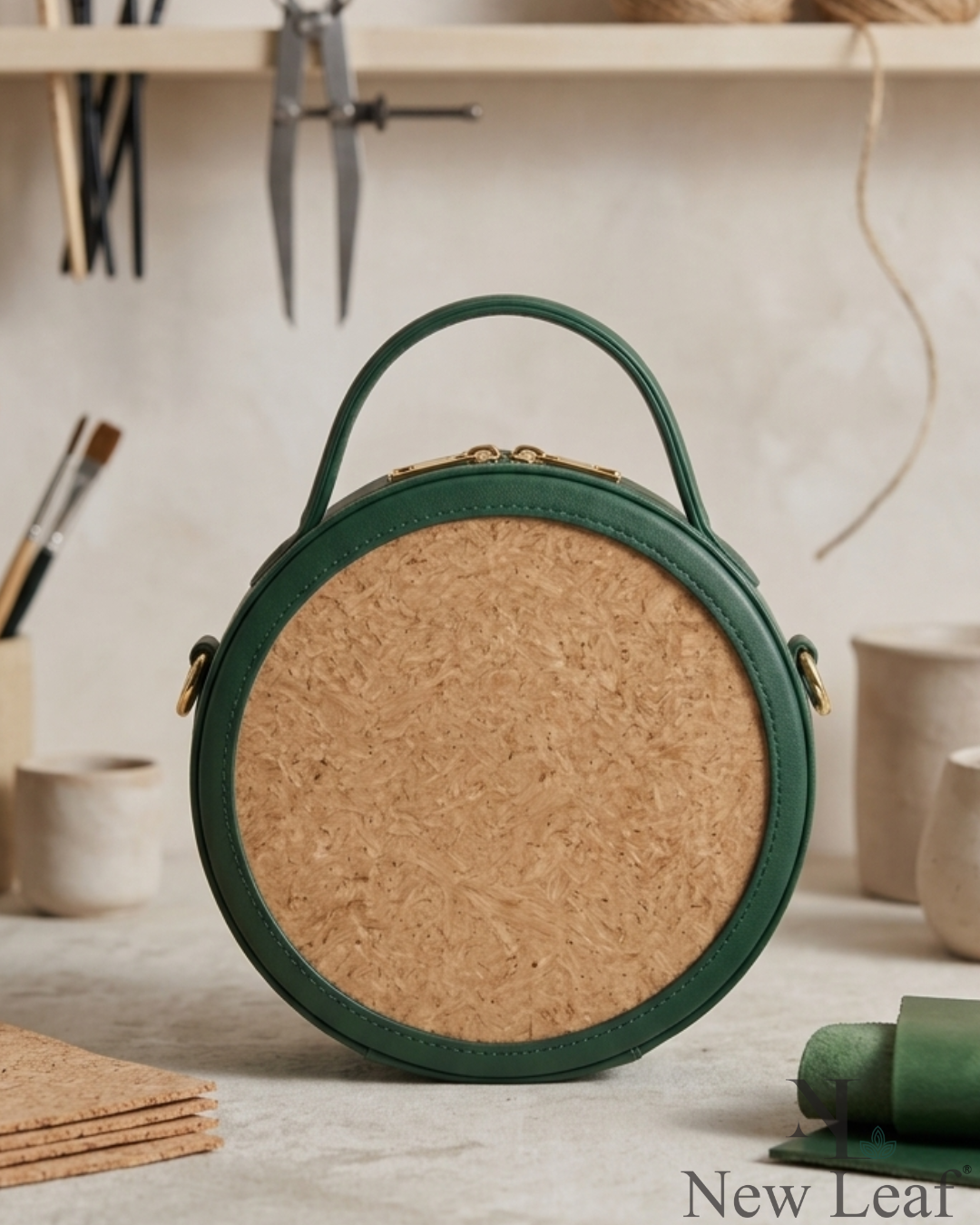 New Leaf Dark Green Circle Handbag / Sling – Plain Handcrafted Bag