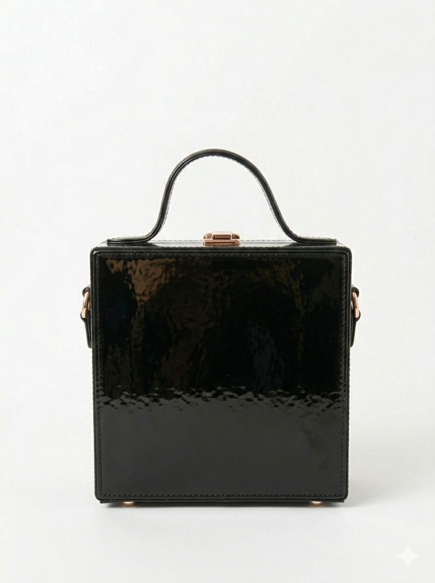 Black & Golden Leaf Square Lippan Art Handcrafted Box Bag