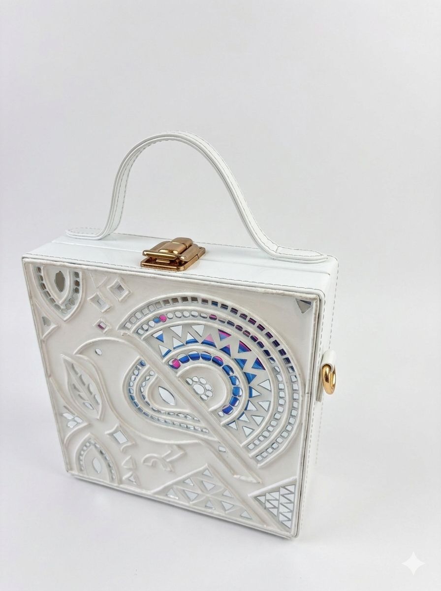 Classic White  Lippan Art Handcrafted Box Bag