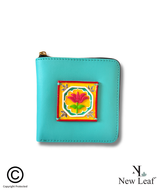 Lotus Teal Lippan Art Mini Wallet