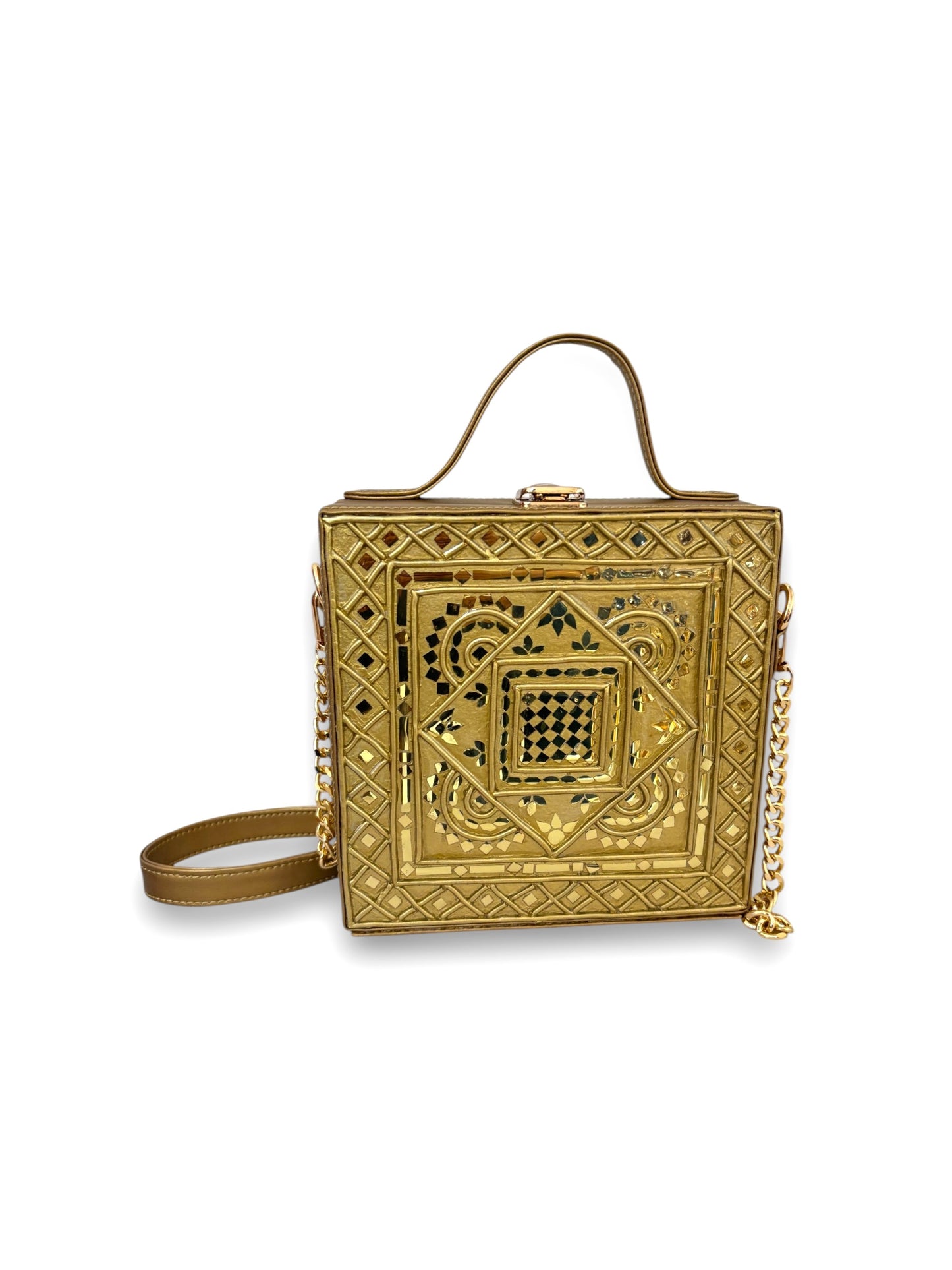 Maharani Square Lippan Art Handcrafted Box Bag