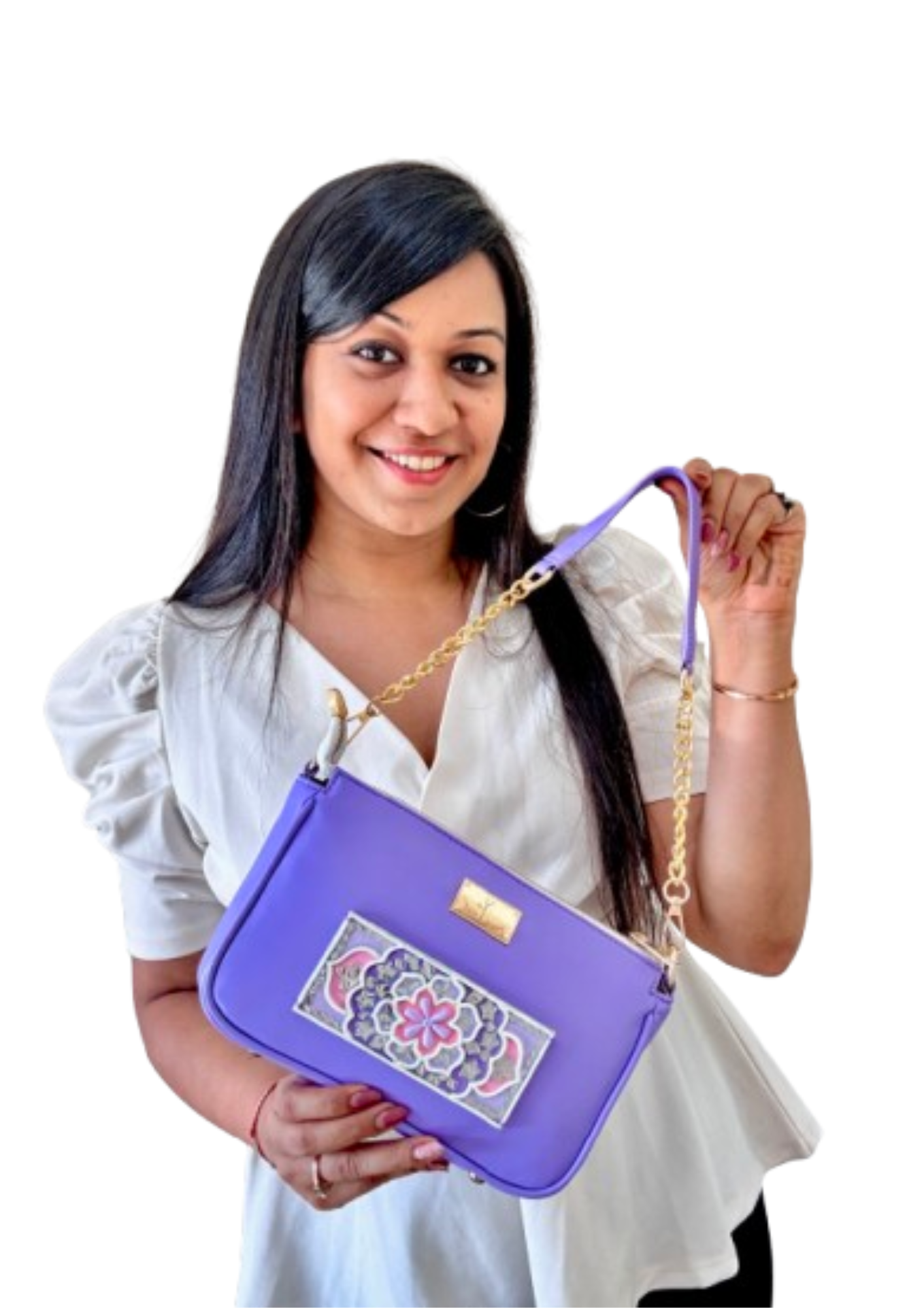 Lilac Mist Lippan Art Handcrafted Baguette Bag/Sling