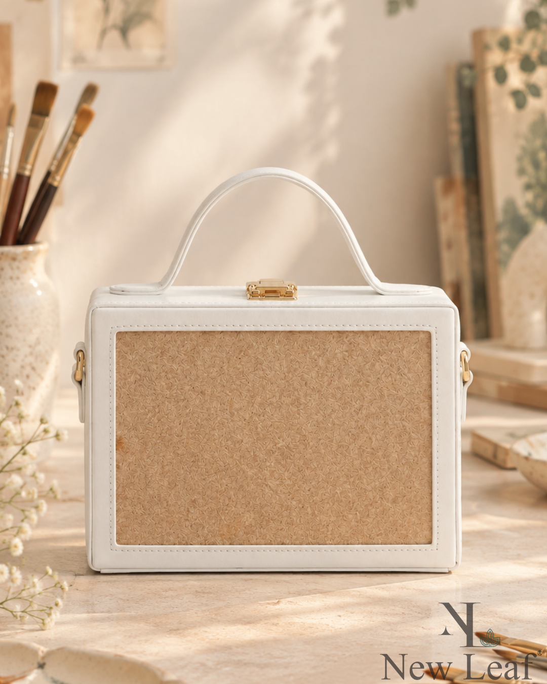 New Leaf White Rectangle Box Sling – Plain Handcrafted Bag