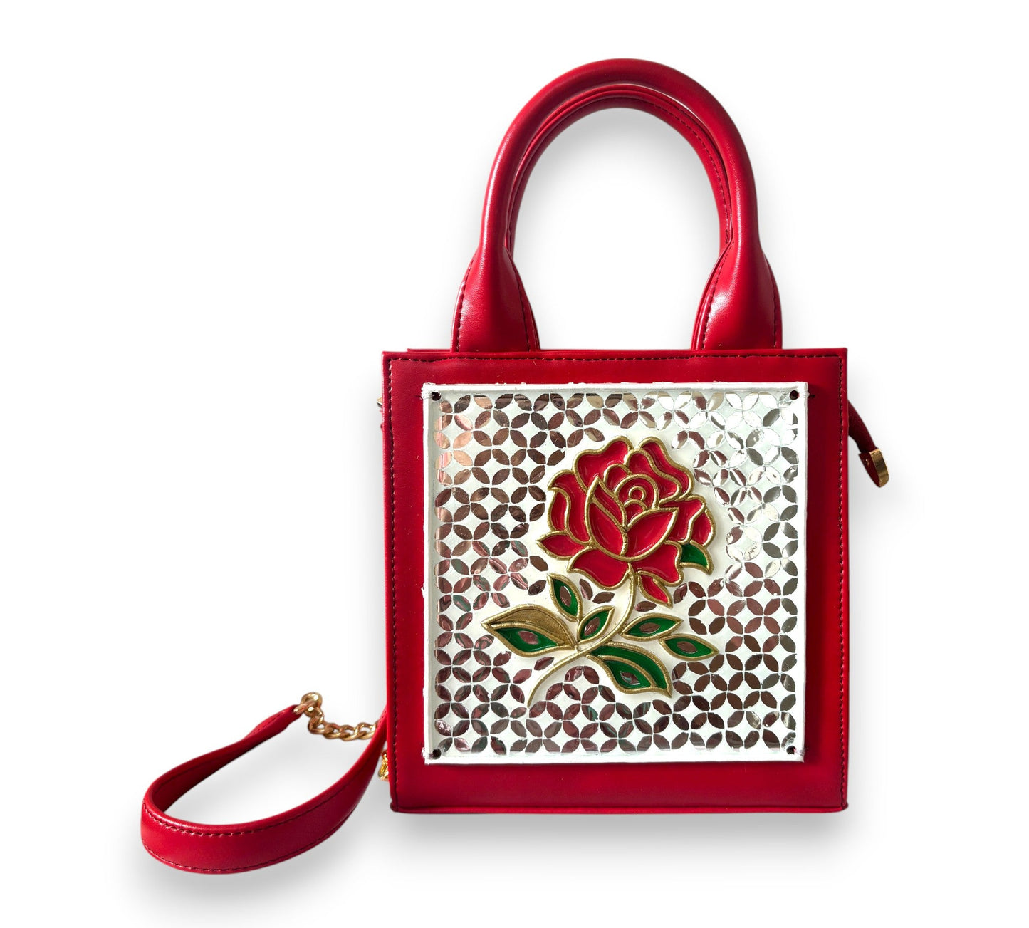 Rose Handcrafted Lippan Art Handbag/ Sling