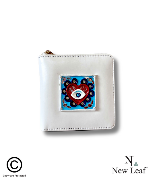 Heart Evil Eye White Lippan Art Mini Wallet
