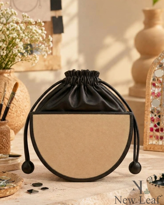 New Leaf Black Semi-Circle Potli Sling – Plain Handcrafted Bag