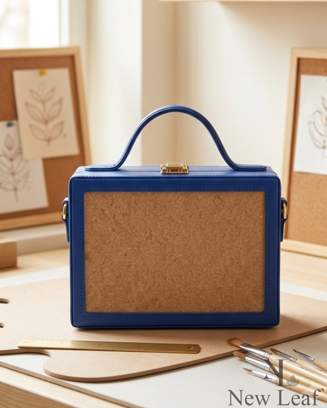 New Leaf Blue Rectangle Box Sling – Plain Handcrafted Bag