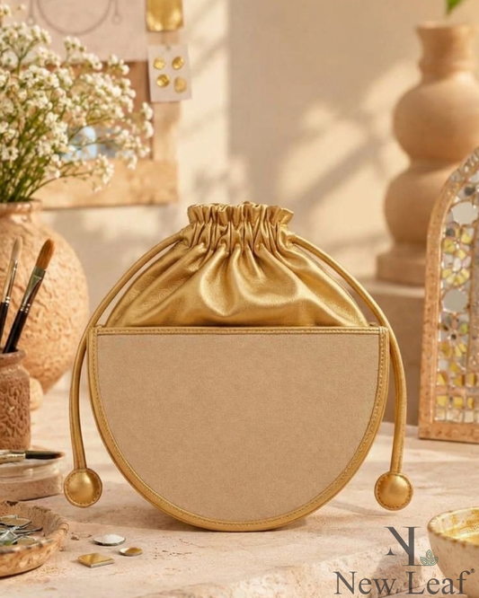 New Leaf Golden Semi-Circle Potli Sling – Plain Handcrafted Bag