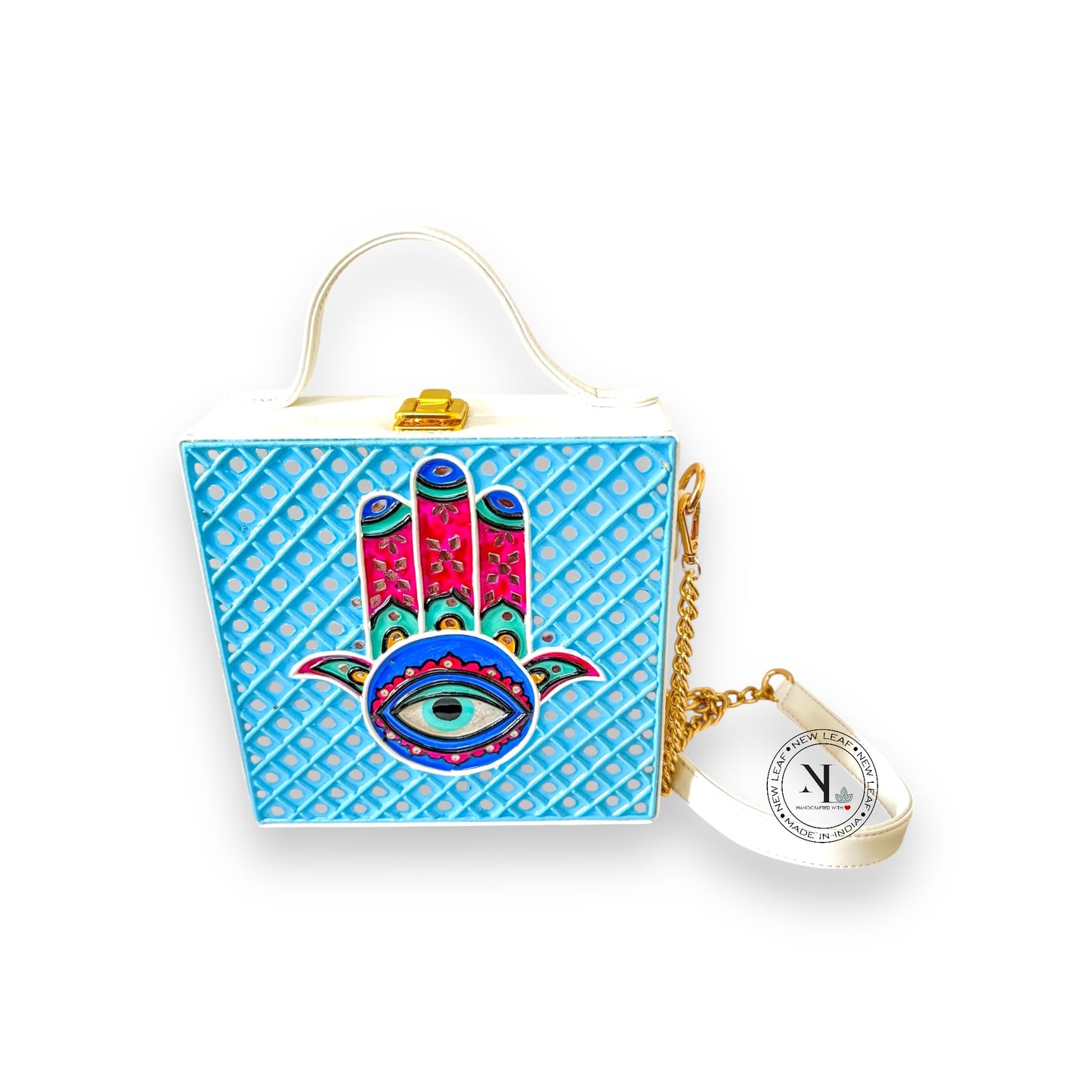 Hamsa Square Lippan Art Handcrafted Box Bag