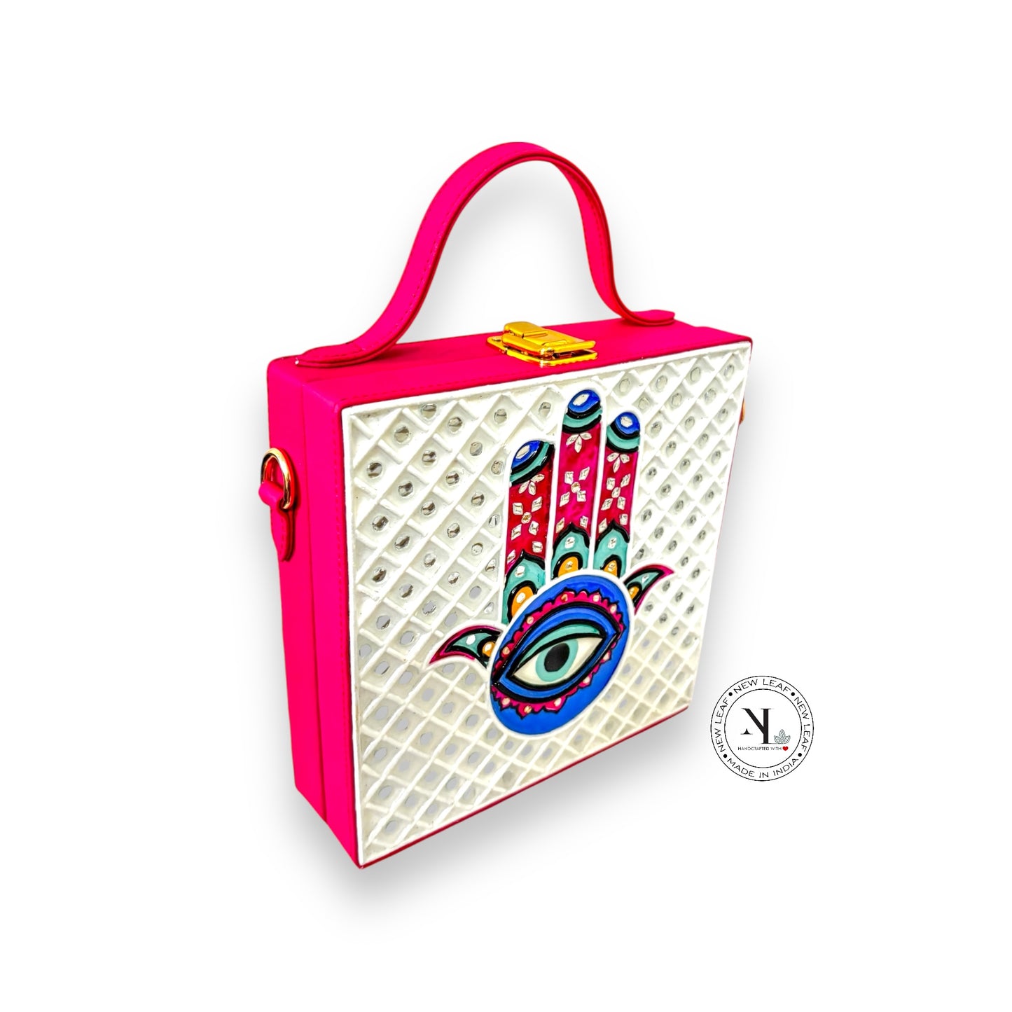 Hamsa Square Lippan Art Handcrafted Box Bag