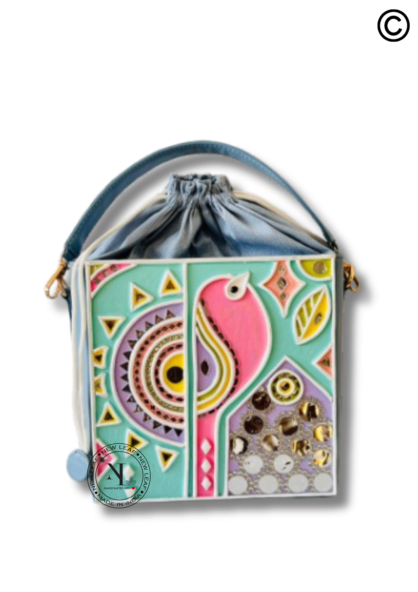 Pastel Peacock Lippan Art Medium Potli Handcrafted Sling Bag