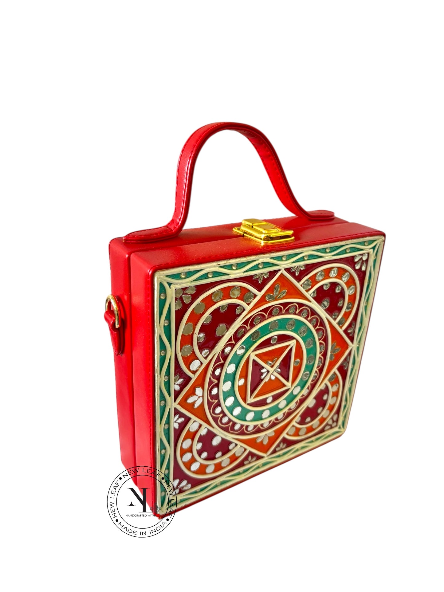 Colourful Geometric Lippan Art Handcrafted Box Bag