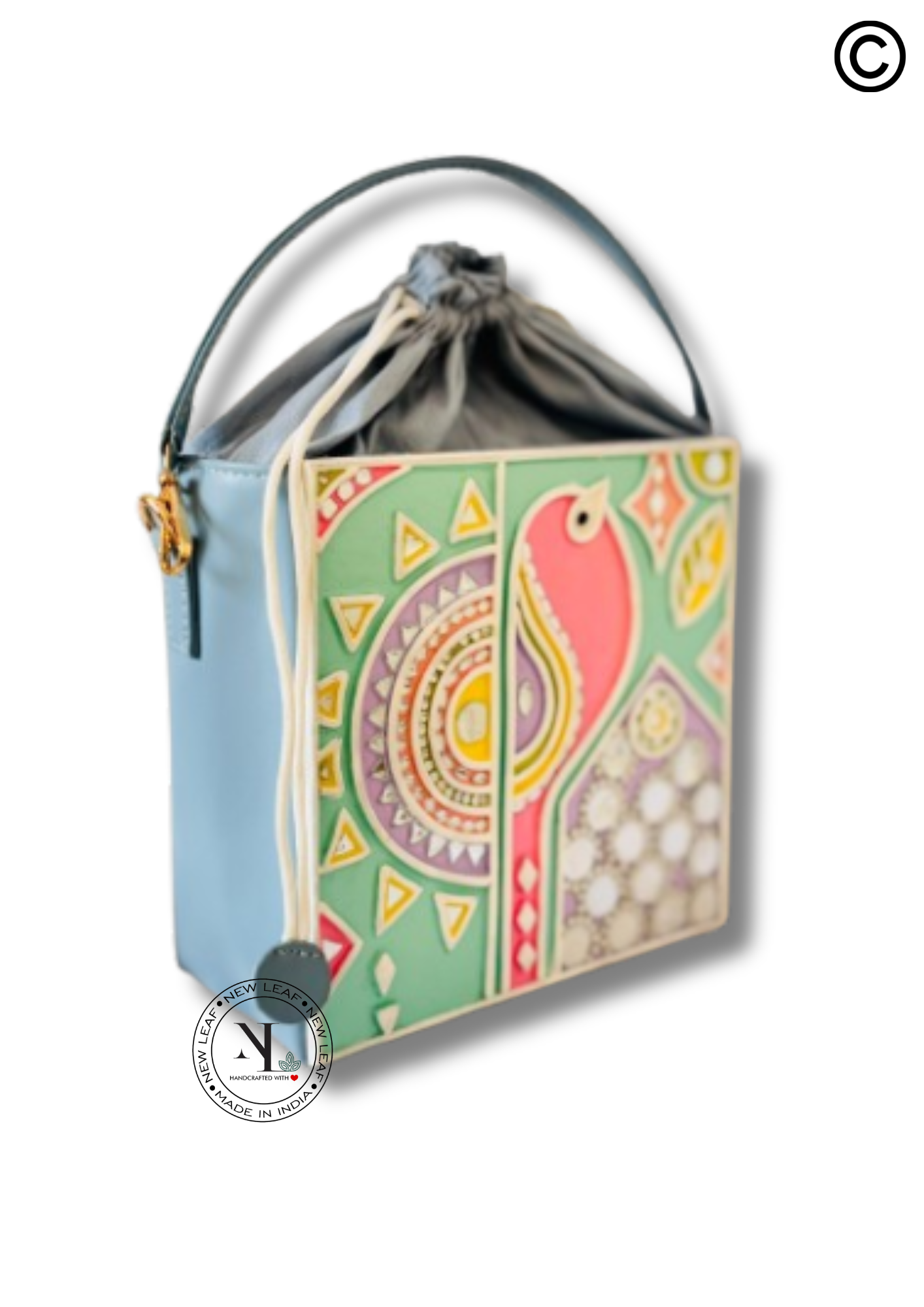 Pastel Peacock Lippan Art Medium Potli Handcrafted Sling Bag