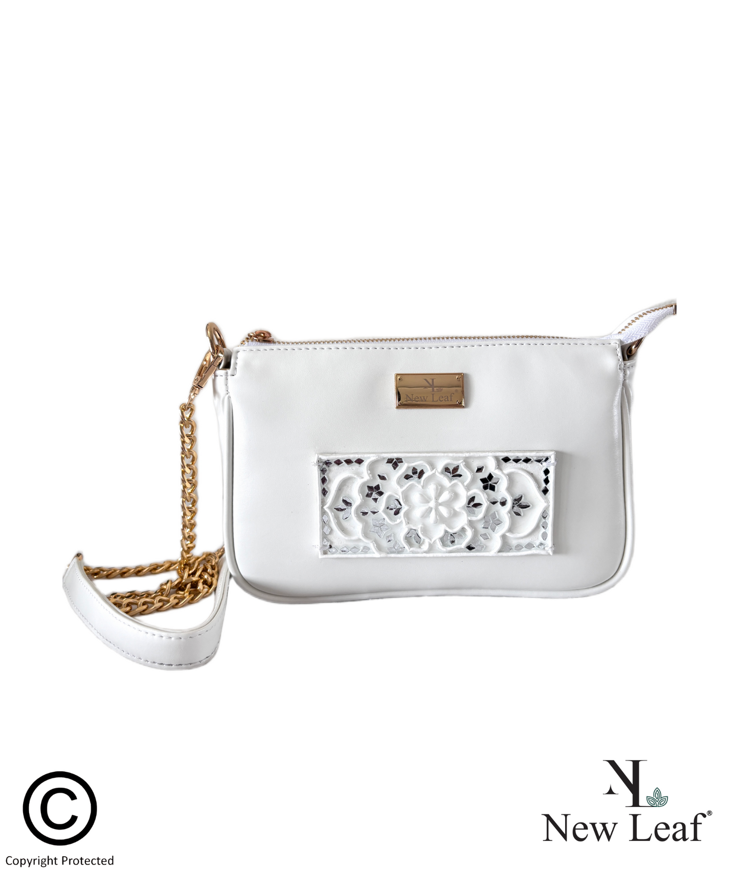 White Charm Lippan Art Handcrafted Baguette Bag/Sling