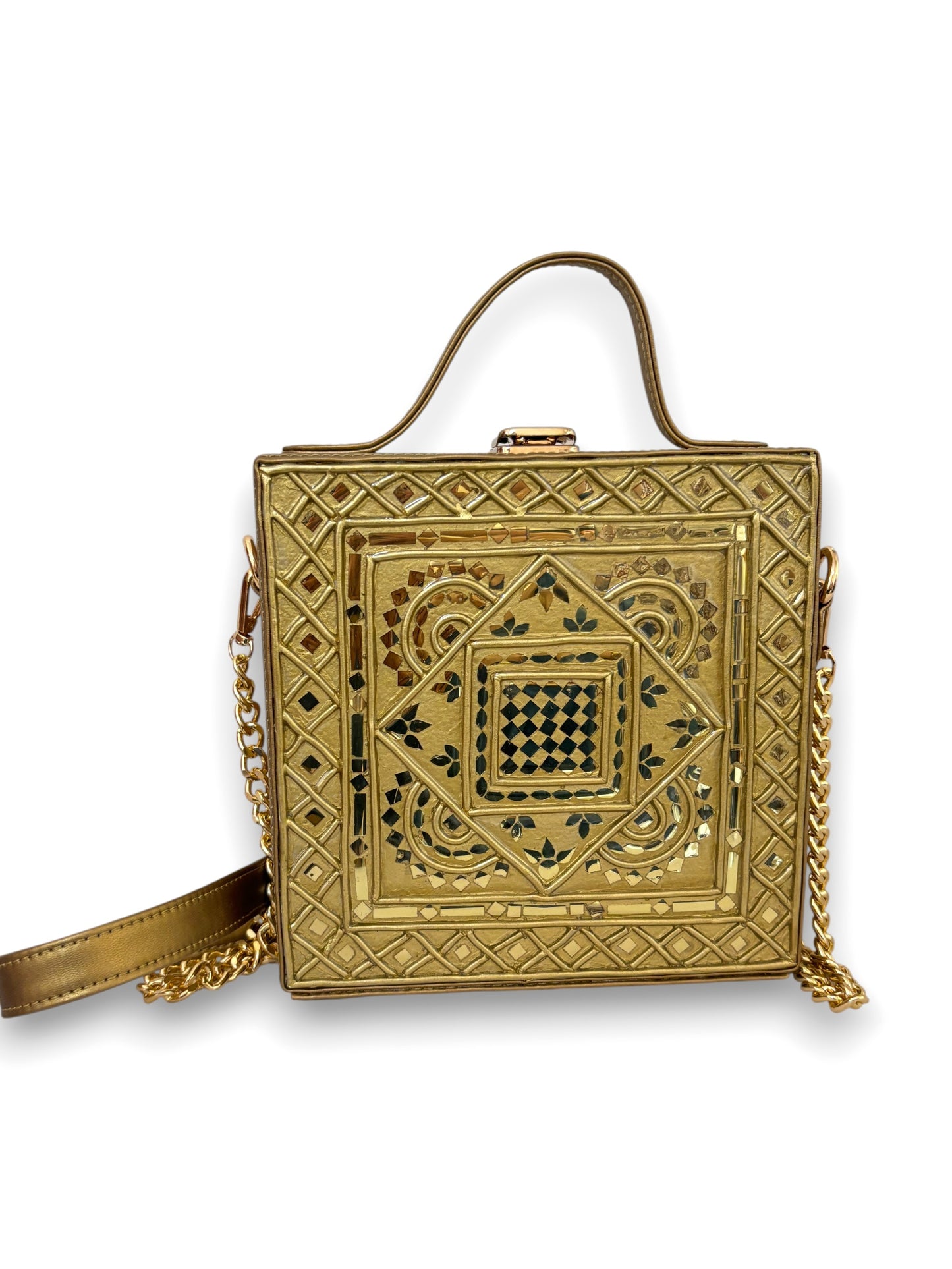 Maharani Square Lippan Art Handcrafted Box Bag