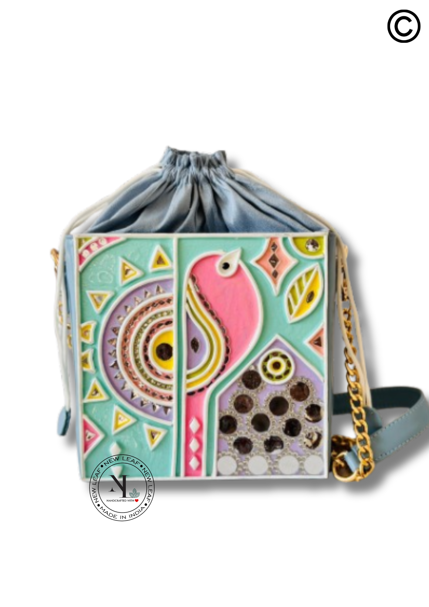 Pastel Peacock Lippan Art Medium Potli Handcrafted Sling Bag