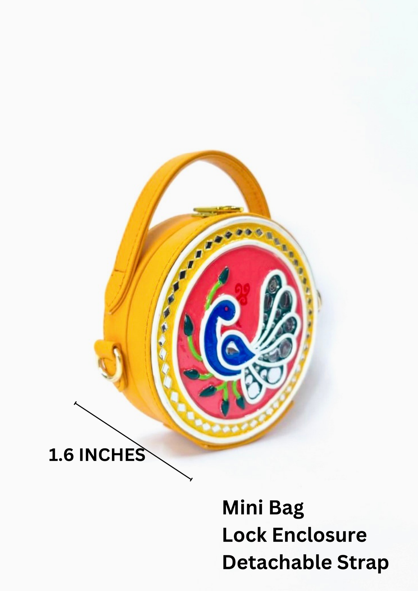 Mini Peacock Lippan Art Handcrafted Circle Box Bag